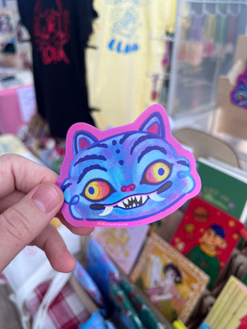 Derpy Demon Tiger Holographic Vinyl Sticker