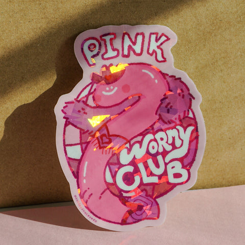 Pink Wormy Club Sticker - Holographic Waterproof Vinyl ashleyooacevedoshop stickers boricua IMG_501E0D5F2150-1