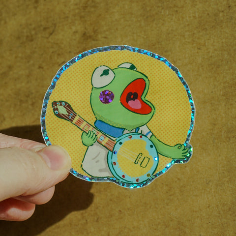 Baby Frog Puppet Glitter Sticker Stickers ashleyooacevedoshop art art print baby kermit baby muppets Designed in Puerto Rico doodle illustration kawaii kermit muppet stickers boricua IMG_F185B157F6E7-1